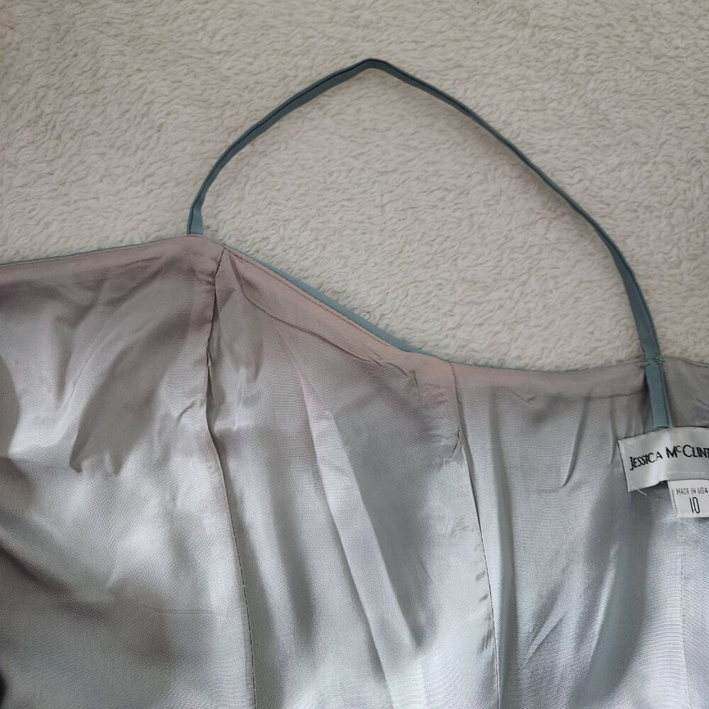 Jessica McClintock Mint Green Satin Formal Dress Black Lace Waist Size 10 - Picture 6 of 6